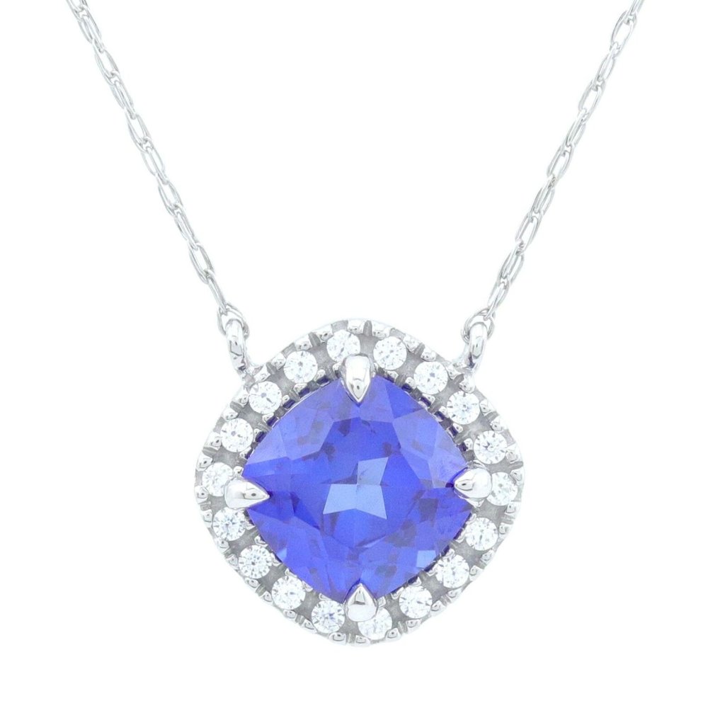 Brillianc Fine Jewelry 10k White Gold Cushion Cut Created Sapphire & Cz Necklace